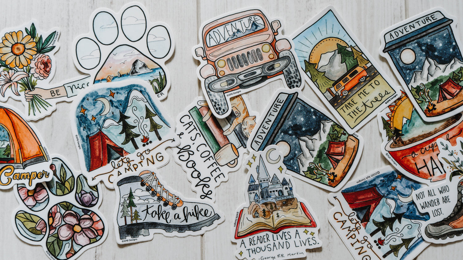 Adventure dog stickers, washi tape, washi sheets, journaling stationery mountain walking boots camping adventure