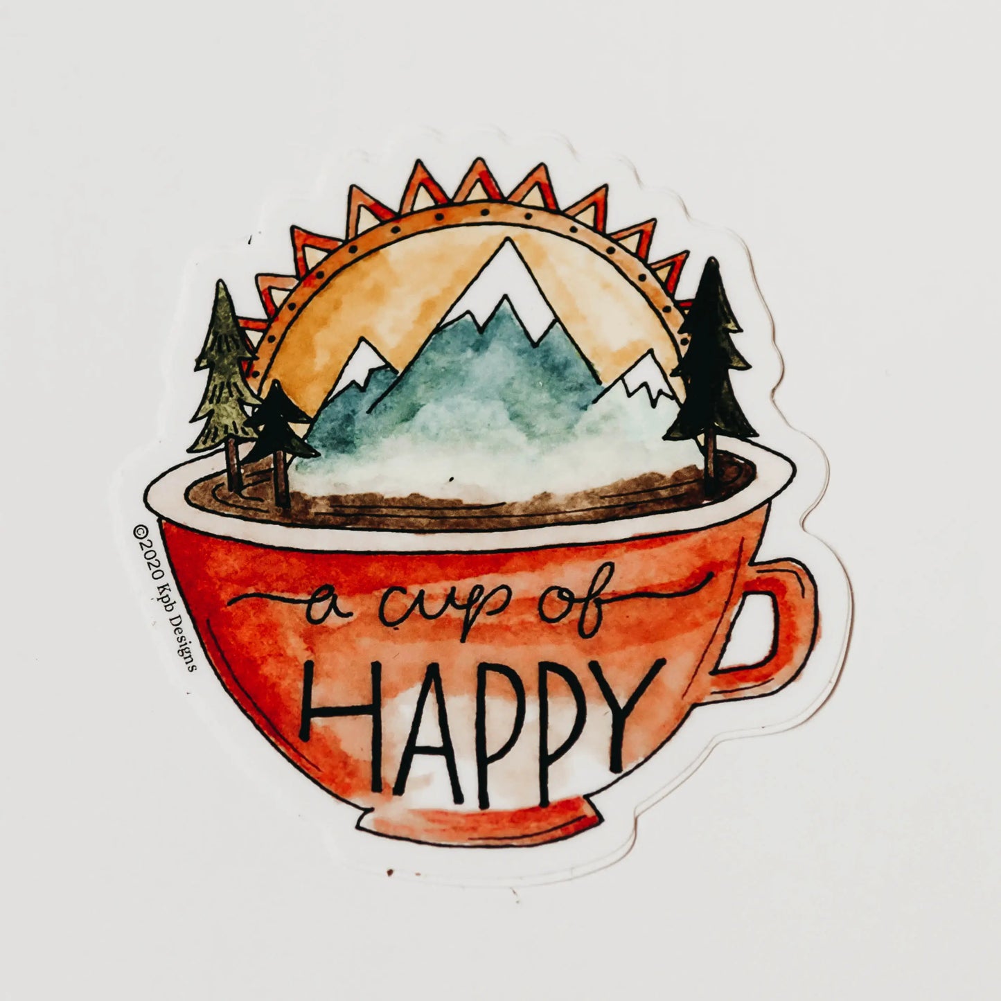Cup of happy mountains adventure sticker uv sticker waterproof sticker