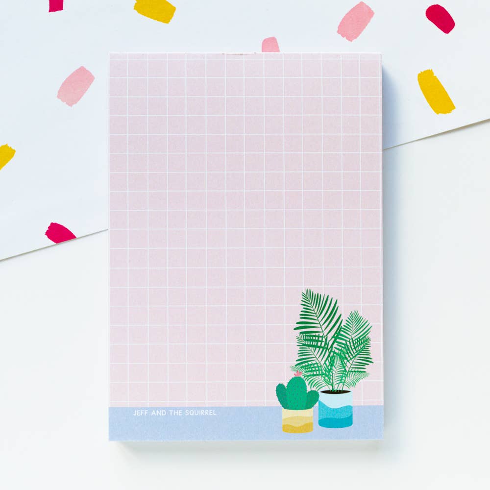 Pastel Houseplant Grid A6 Notepad | Recycled Stationery